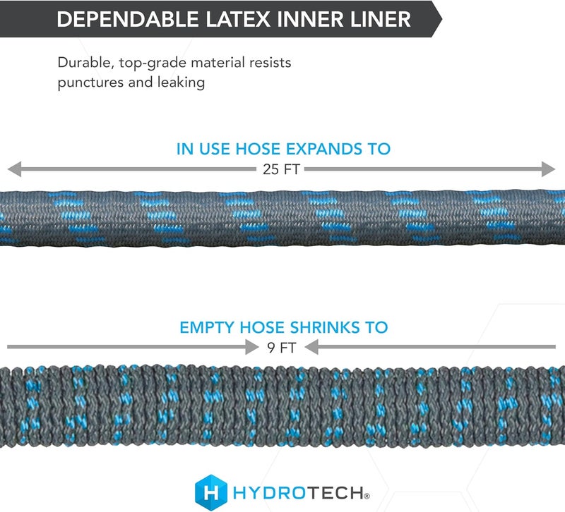 Hydrotech 5/8" 25 ft Expandable Garden Hose - Flexible, Lightweight, Durable and Burst-Proof Hose with Reinforced Latex Core and Solid Brass Fittings - Great for Lawn Care, Garden, and Car Washing - Image 5